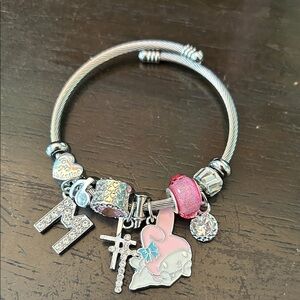 Silver Charm Bracelet with Pink Accents
